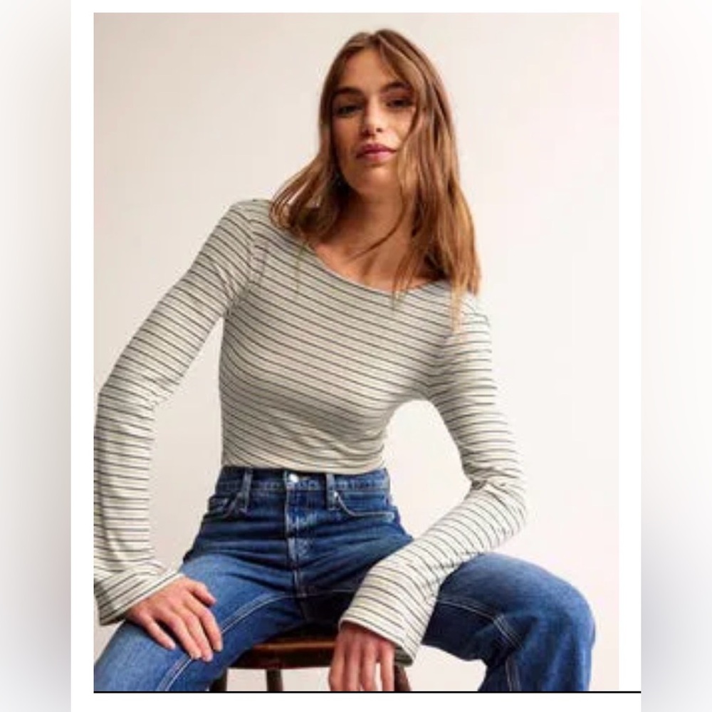 Boden navy, cream, and gold Striped Long Sleeve shirt